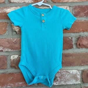 Cat and Jack Ribbed Short Sleeve Henley Onesie Turquoise Blue 3-6m